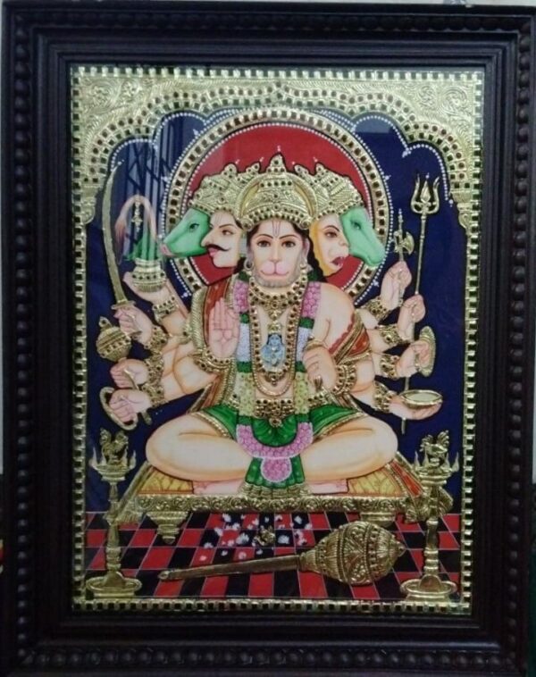 Panchamuki Hanuman Tanjore Painting 24 x 30 with Frame