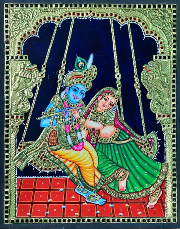 Radha Krishna on Swing 1 Tanjore Painting 15 x 20