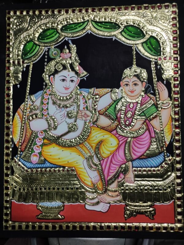 Rukhmani Krishna on Unjal Tanjore Painting 12 x 15 (1)