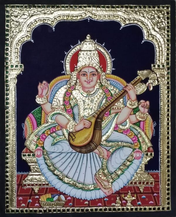 Saraswati Tanjore Painting 15 x 20 (2)