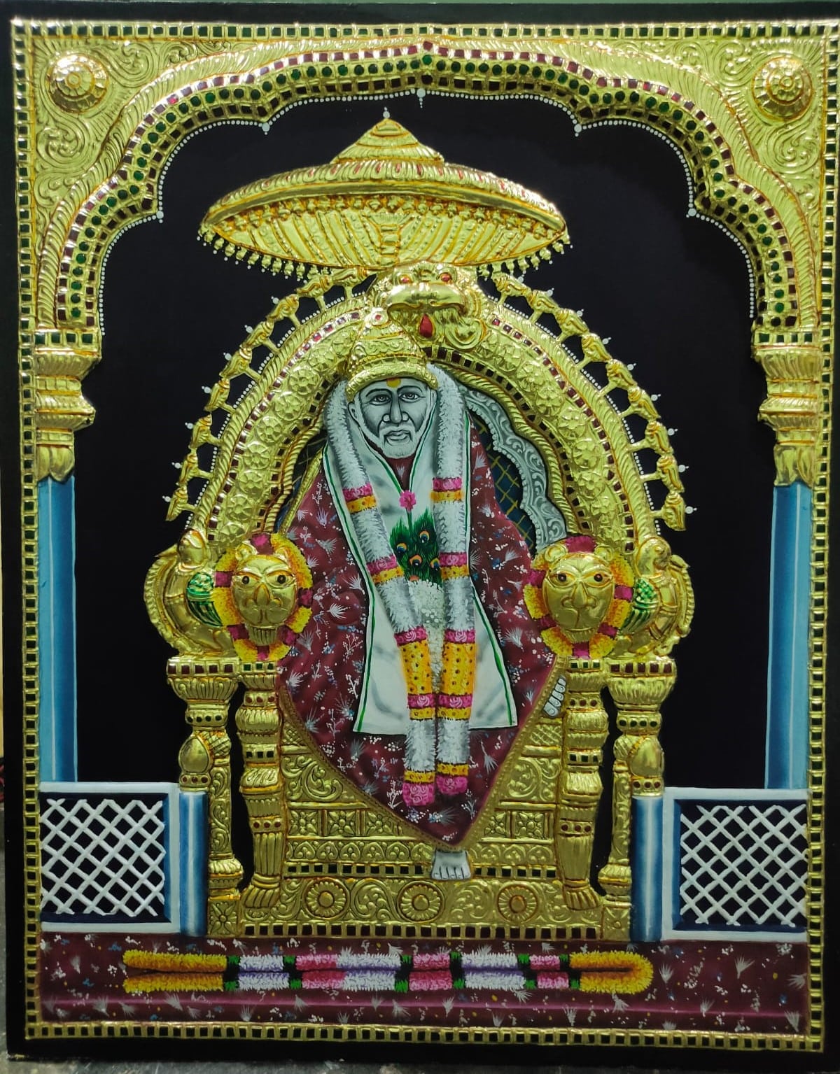 Shirdi Sai Baba with 3D Embossing - Tanjore Painting (18