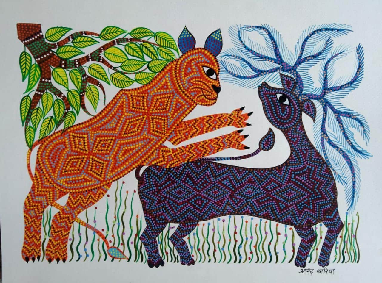 Hunting - Bhil Pithora Painting (11