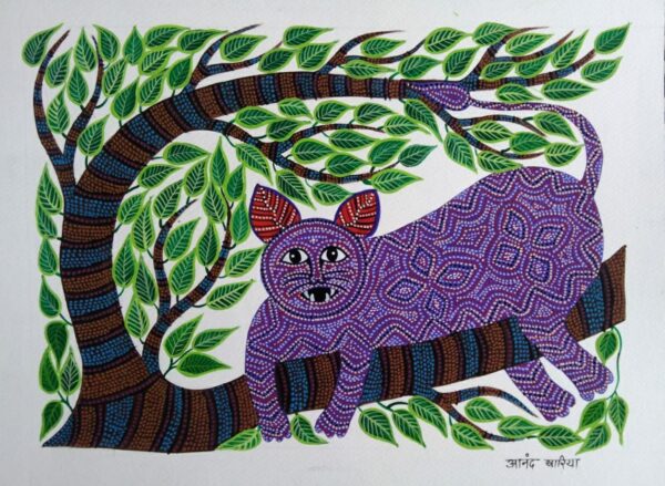 Tiger on a tree - Bhil painting - Anand Bariya - 04