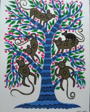 Monkeys Playing - Bhil painting - Anand Bariya - 07