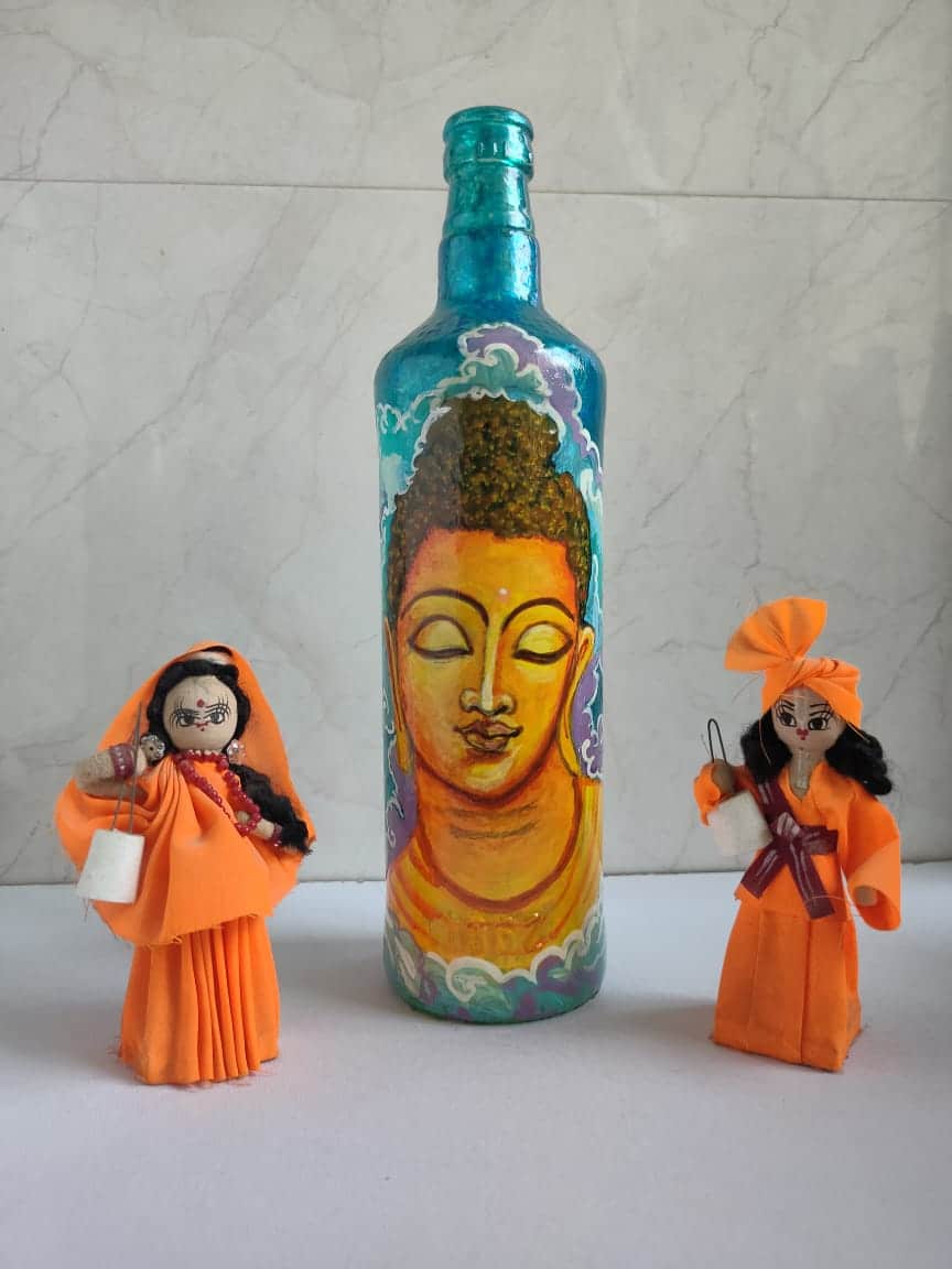 Glass Bottle Painting - Buddha #2 - Indian Art (29cms ...