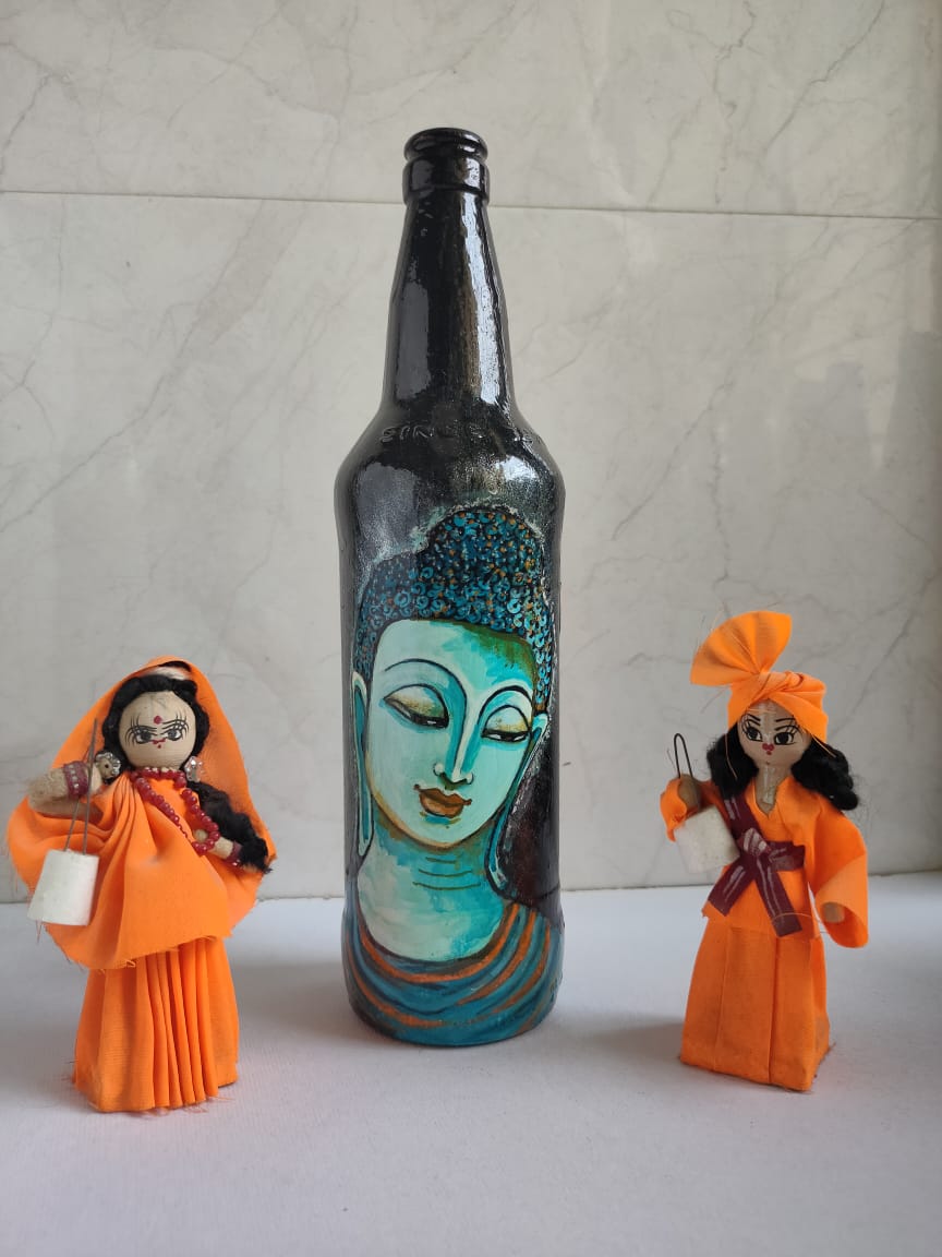 Glass Bottle Painting - Buddha #4 - Indian Art (35cms ...