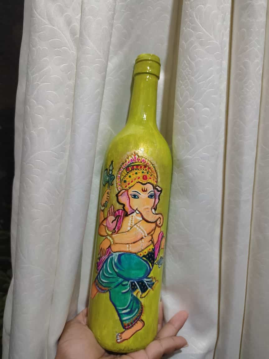 Glass Bottle Painting - Ganesha #2 - Indian Art (29cms ...
