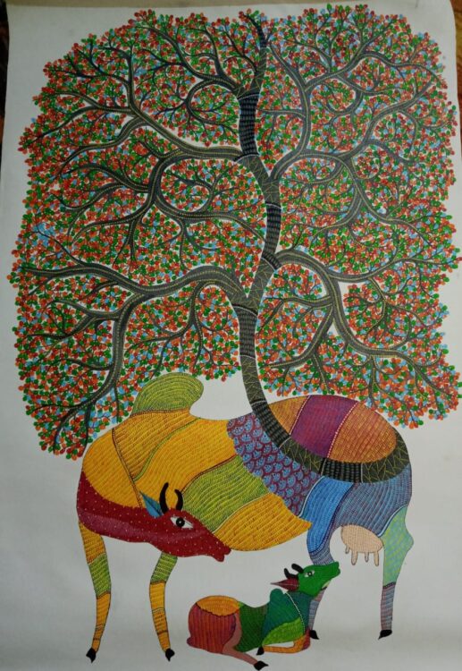 Tree Of Life 3 Gond Painting 24 X 36 International Indian Folk   Gond Painting Aatmaram 07 517x750 