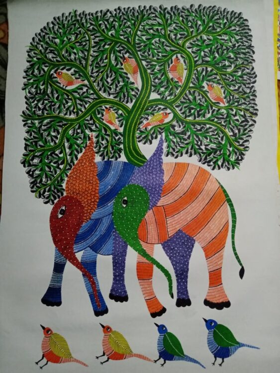 Tree Of Life 4 Gond Painting 24 X 36 International Indian Folk   Gond Painting Aatmaram 08 563x750 