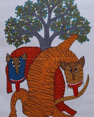 Tree Tiger - Gond Painting - Aman Tekam - 04