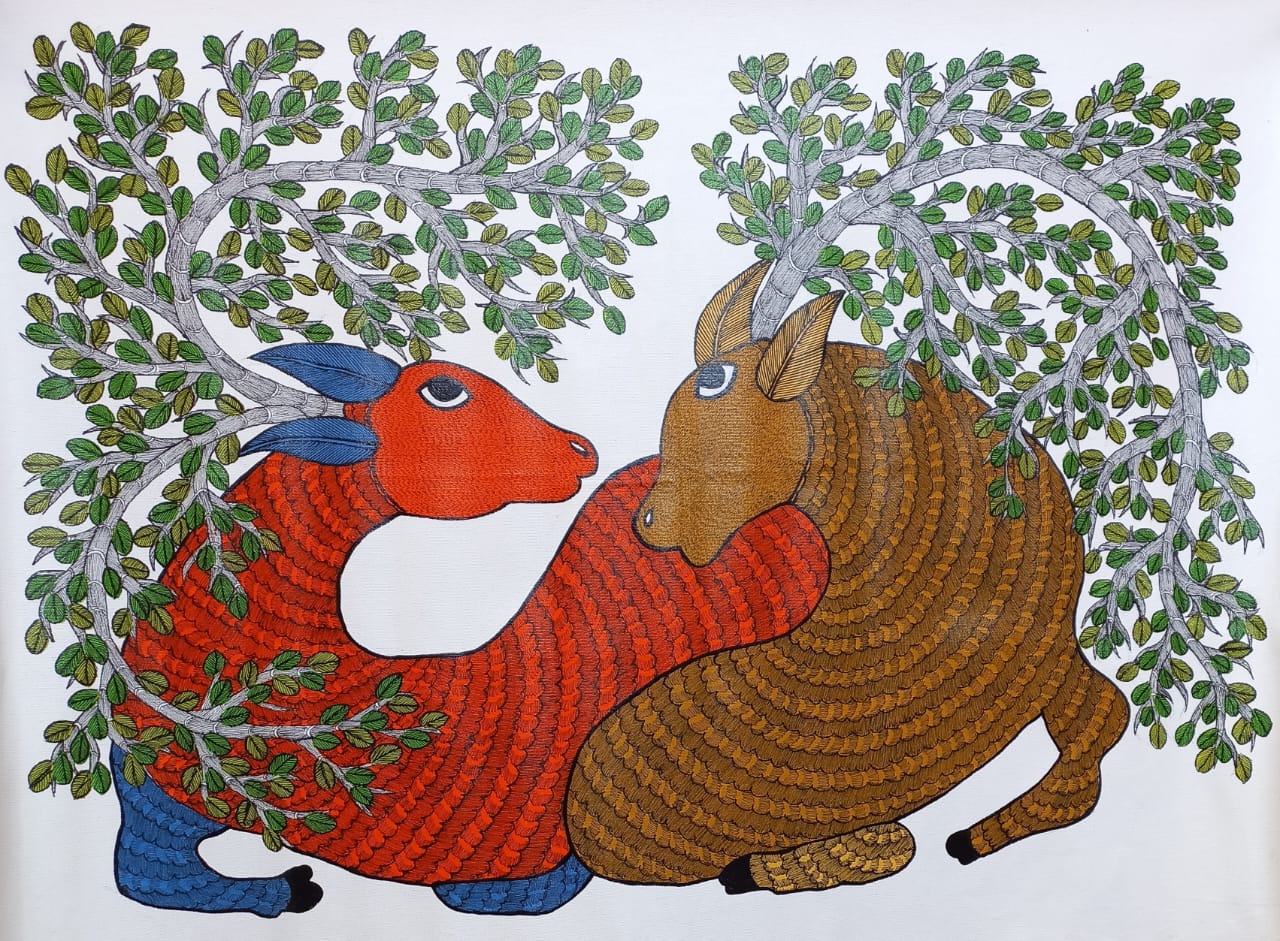Two Cows - Gond Painting (36