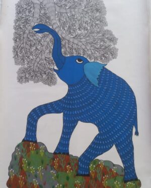 Blue Elephant - Gond Painting - Aman Tekam - 07