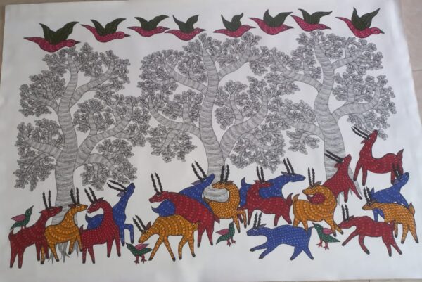 Group of Deer - Gond Painting - Aman Tekam - 08