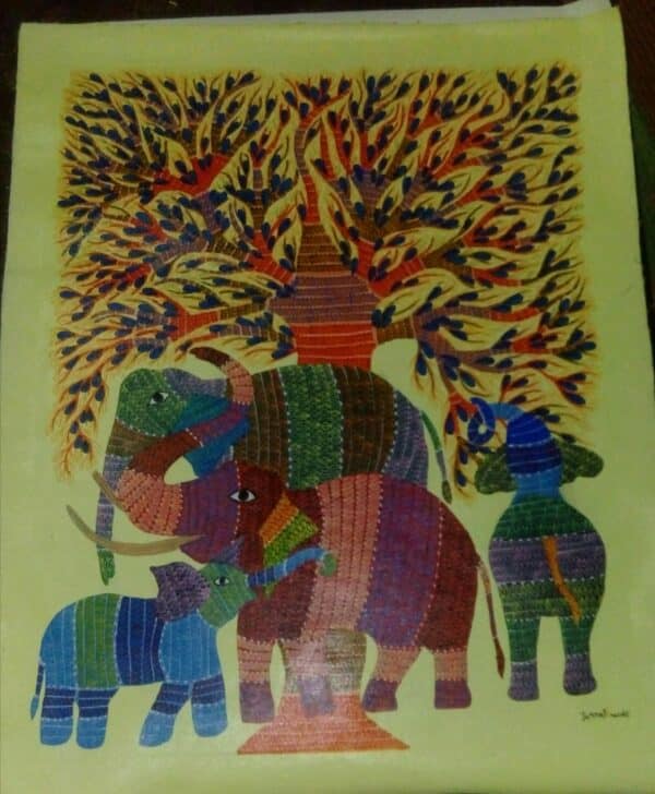Elephants - Gond Painting - Basanti Maravi - 01