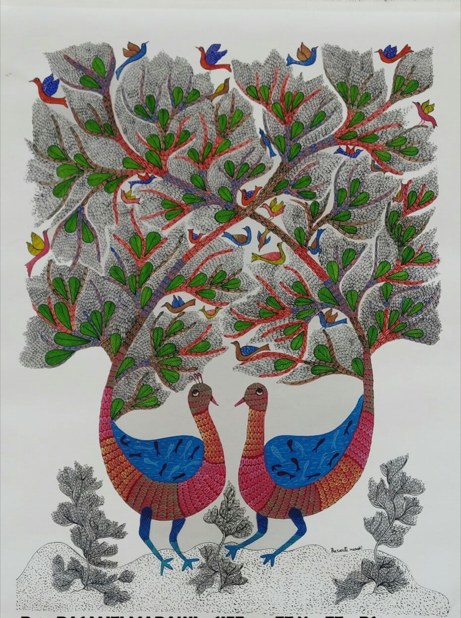 Peacocks - Gond Painting (36