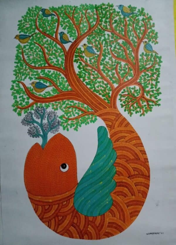 Fish and Tree - Gond Painting - Manisha - 05