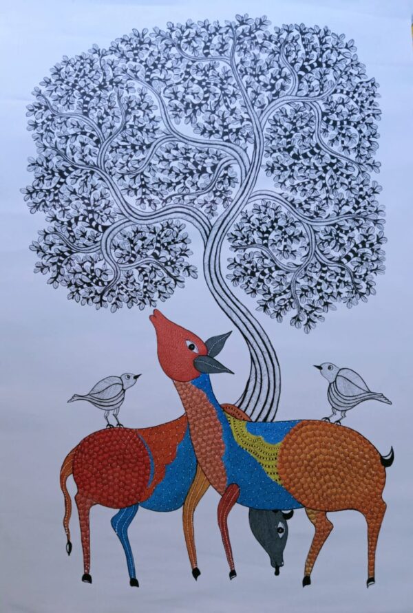 Tree and Deer - Gond Painting - Manisha - 07