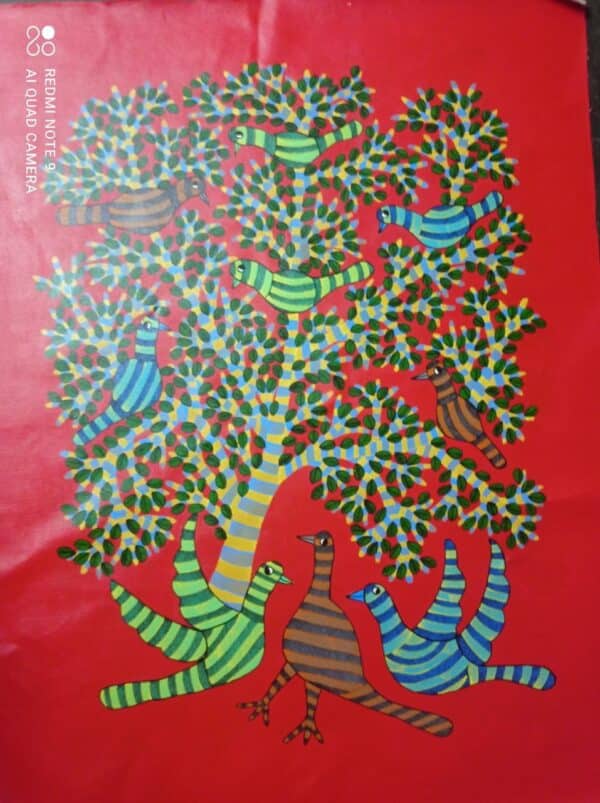 Birds on a Tree - Gond Painting - Sandeep Kumar - 02