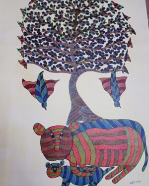 Lion and its Cub - Gond Painting - Sandeep Kumar - 03