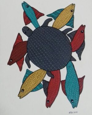 Fishes and Turtle - Gond Painting - Sandeep Kumar - 07