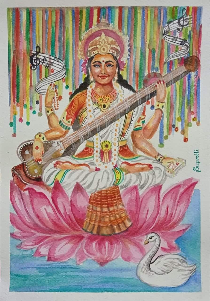 Buy Maa vidyarupa Handmade Painting by JHARNA PANDIT. Code:ART_8786_72930 -  Paintings for Sale online in India.