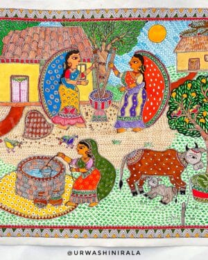 Grahmin Scene - Madhubani painting - Uravashi Nirala - 08