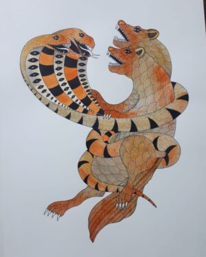 Mongoose and Snake - Gond Painting - Raju - 07