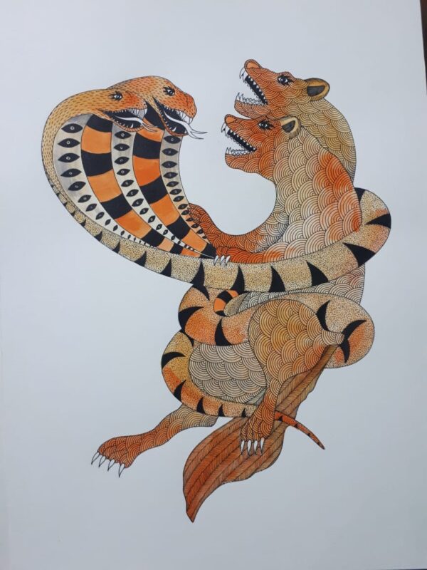 Mongoose and Snake - Gond Painting - Raju - 07