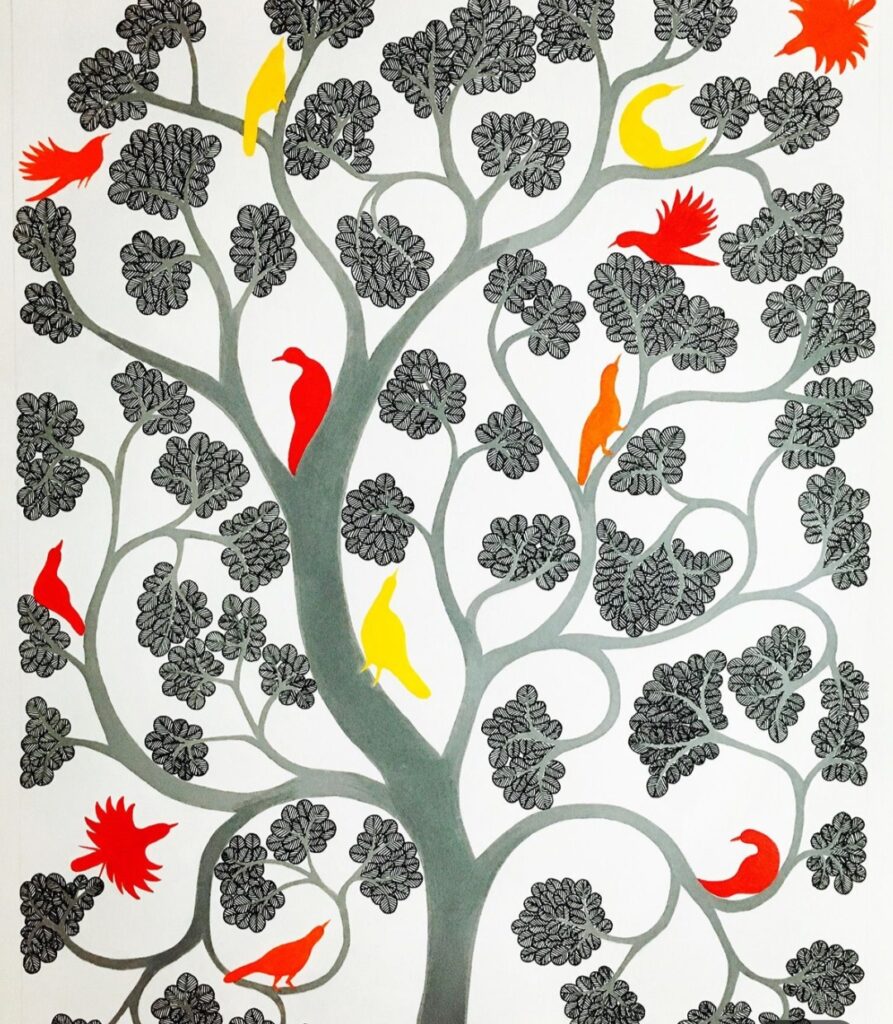 Tree Of Life 1 Gond Painting 4ft X 6ft International Indian Folk   Gond Painting Shailendra 01 893x1024 