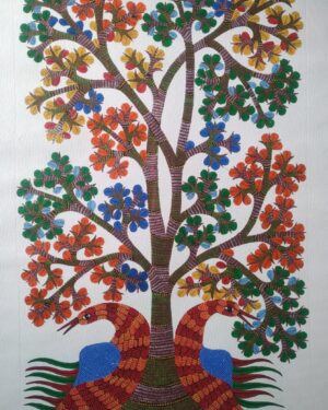 Two Birds and a Tree - Gond Painting - Shailendra - 09