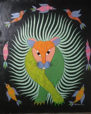 Two Birds and a Tree - Gond Painting A beautiful Gond paLion and the Birds - Gond Painting - Shailendra - 10