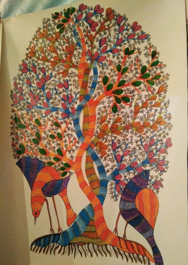 Birds under aTree - Gond Painting - Sukhiram - 04