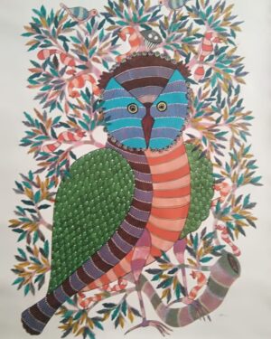 Owl on a Tree - Gond Painting - Sukhiram - 05