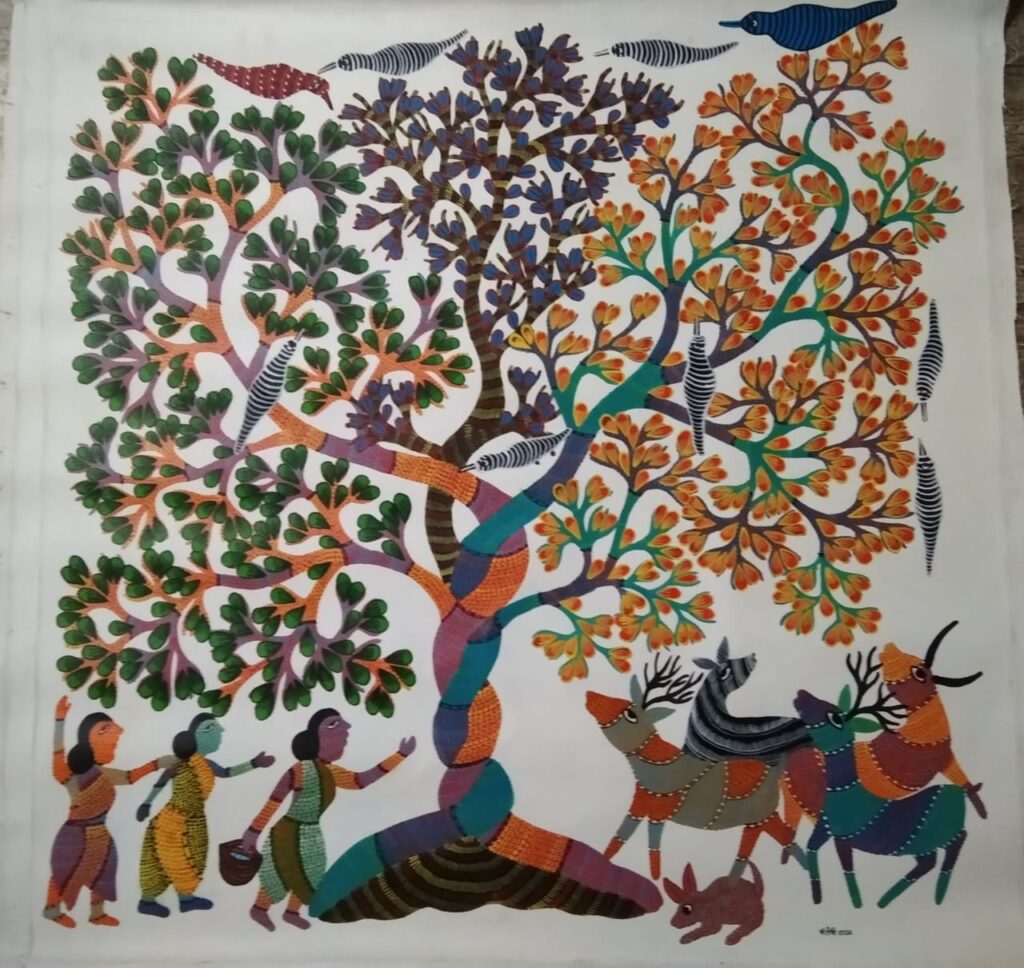 Gond Art #5 (3ft x 3ft) - International Indian Folk Art Gallery