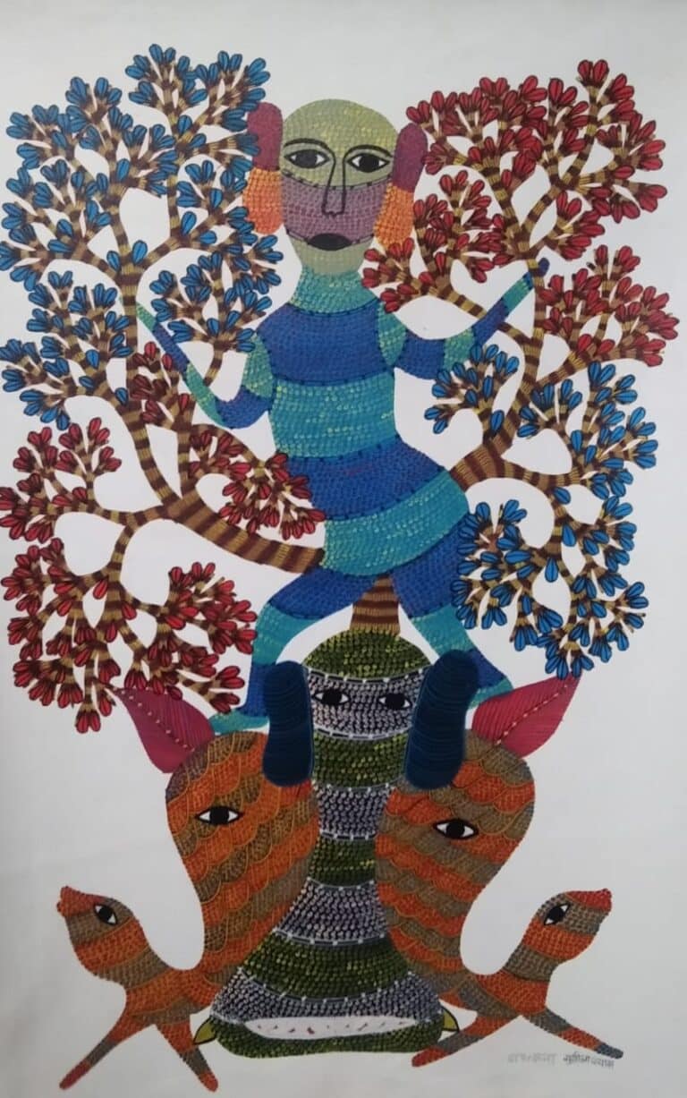 Gond Art 8 2ft X 3ft International Indian Folk Art Gallery   Gond Art Santoshi Shyam 09 768x1227 