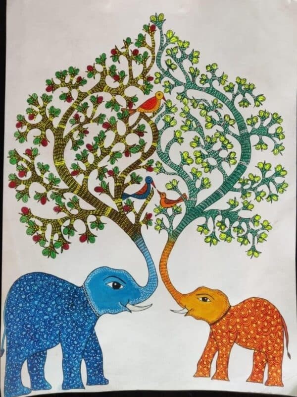 Mother and Child - Gond painting - Sonal Vidhani