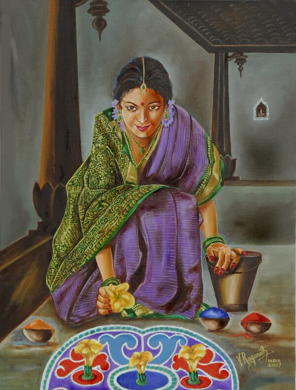 This painting is an ode to Woman depicted through the expression of peace and contentment evident in the girl's countenance.