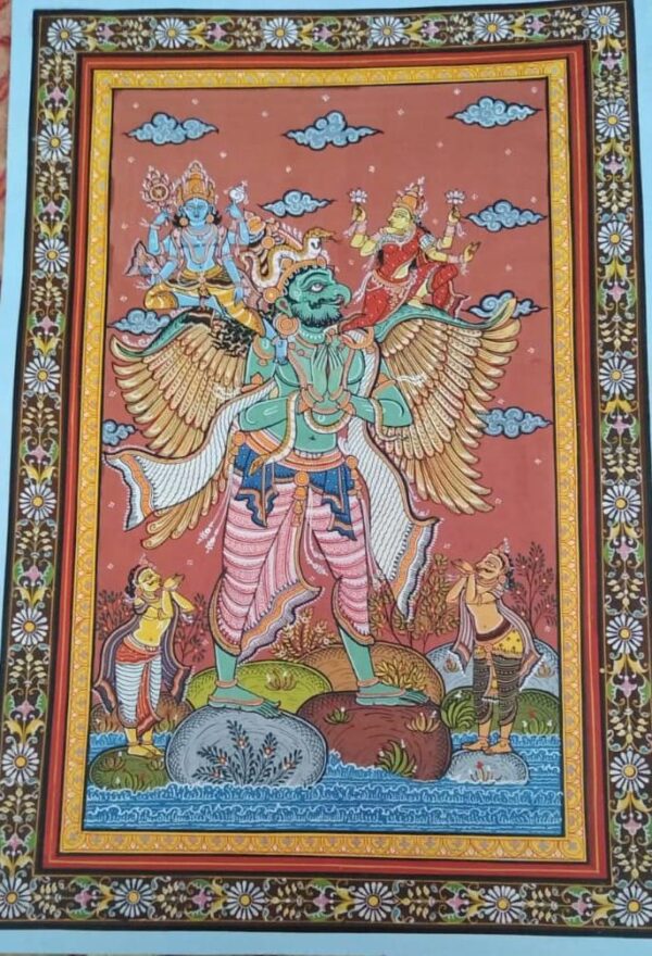 Lord Vishnu, Goddess Laskshmi on Garuda - Pattachitra painting - Somnath Nayak - 02