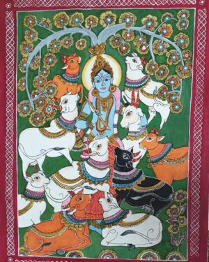 Krishna and his divine cows - Kalamkari painting - Shanthi - 02