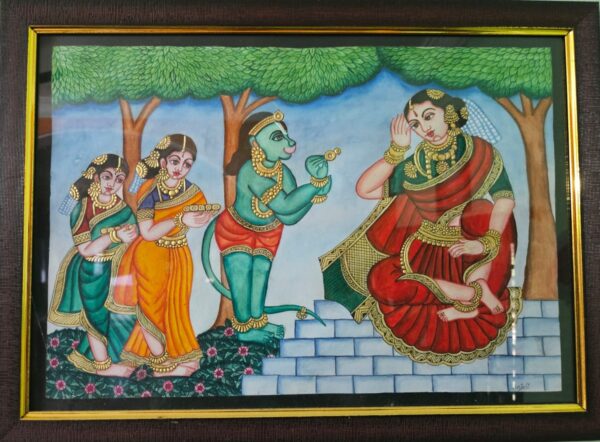 Hanuma meet sita in Lanka - Mysore painting - Anjali - 04