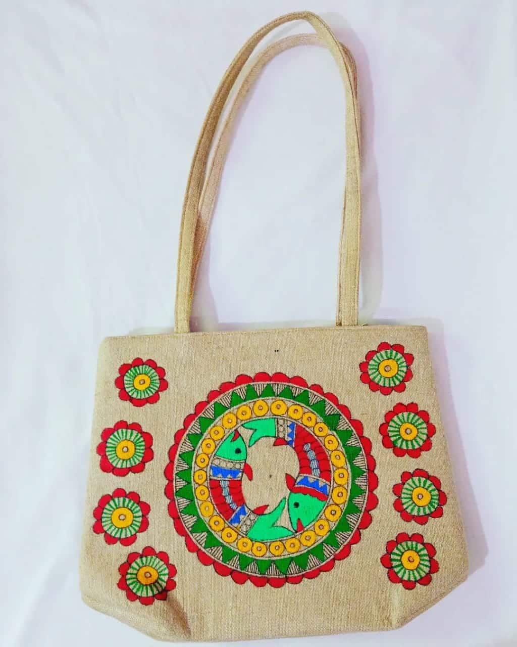 Handpainted Balloon Tote bag I Warli Art with Mirror Work – Sumaavi
