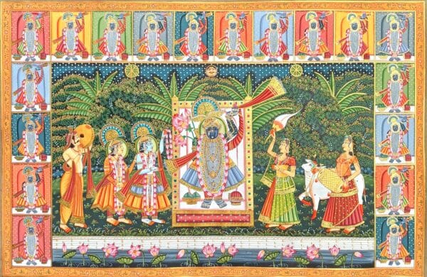 Sharad Purnima with 18 Swaroop - Pichwai painting - Varta Shrimail - 49