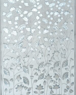 Kamal Talai In White And Silver - Pichwai painting - Varta Shrimail - 54