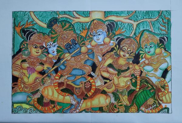 Krishna with Gopis - Kerala mural - Surya Kumari -05