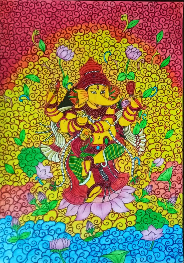 Kerala Mural Art of Shri Ganesha-Pencil Colour Art (42 cms x 29.7cms)