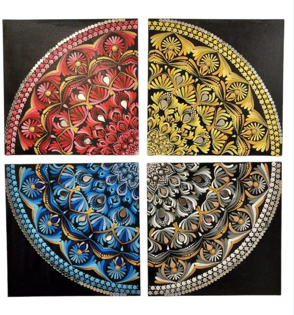 Set of 4 pieces of mandalas -Dot Mandala - 02 - Kavita