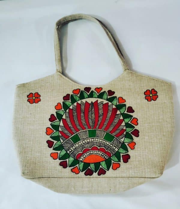 Jhola Bag #4 - Madhubani painting (9" x 11")